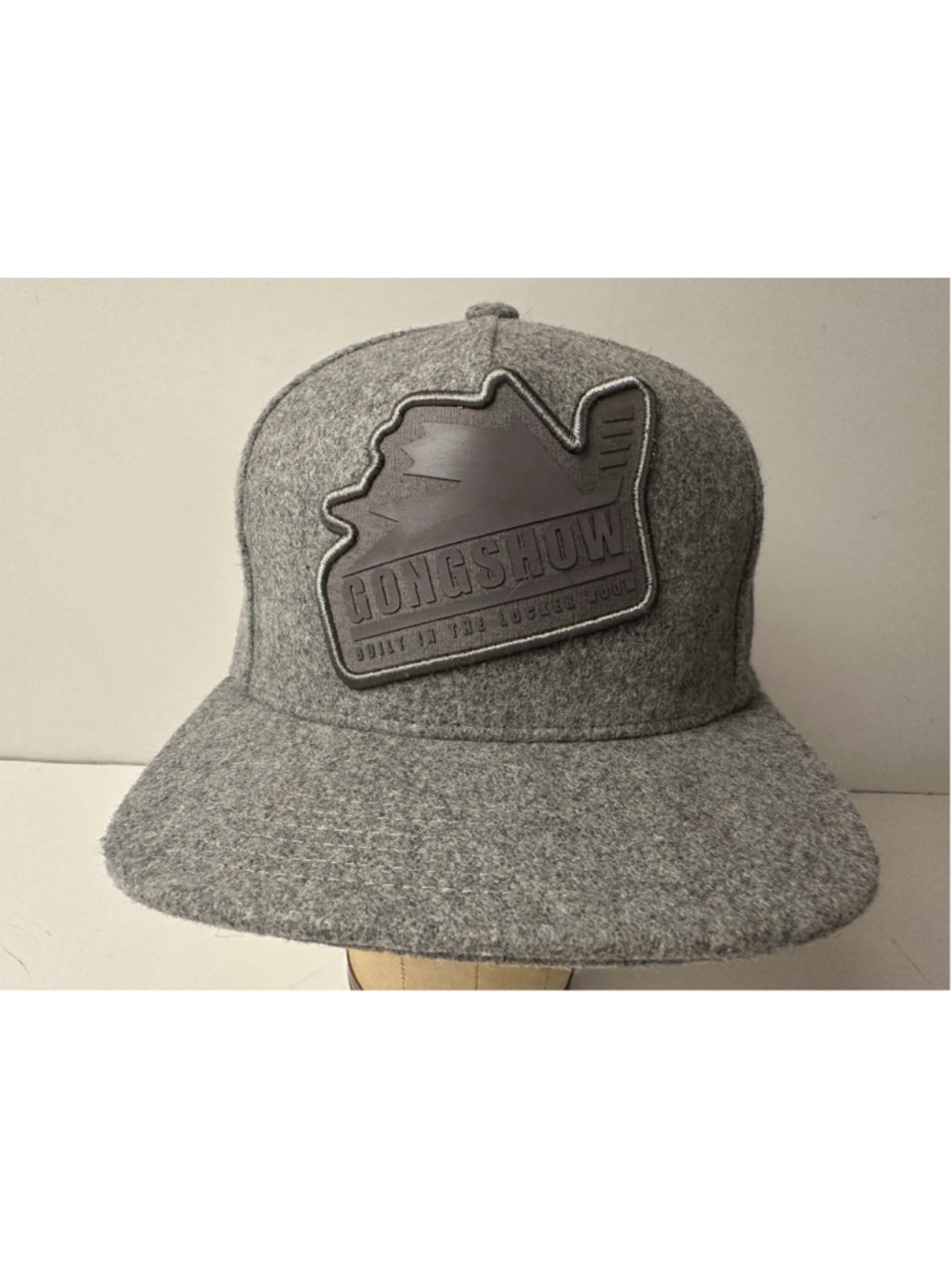 Gongshow Hockey Hat Cap Gray Wool Strapback Leather Patch Built In Hockey Joints